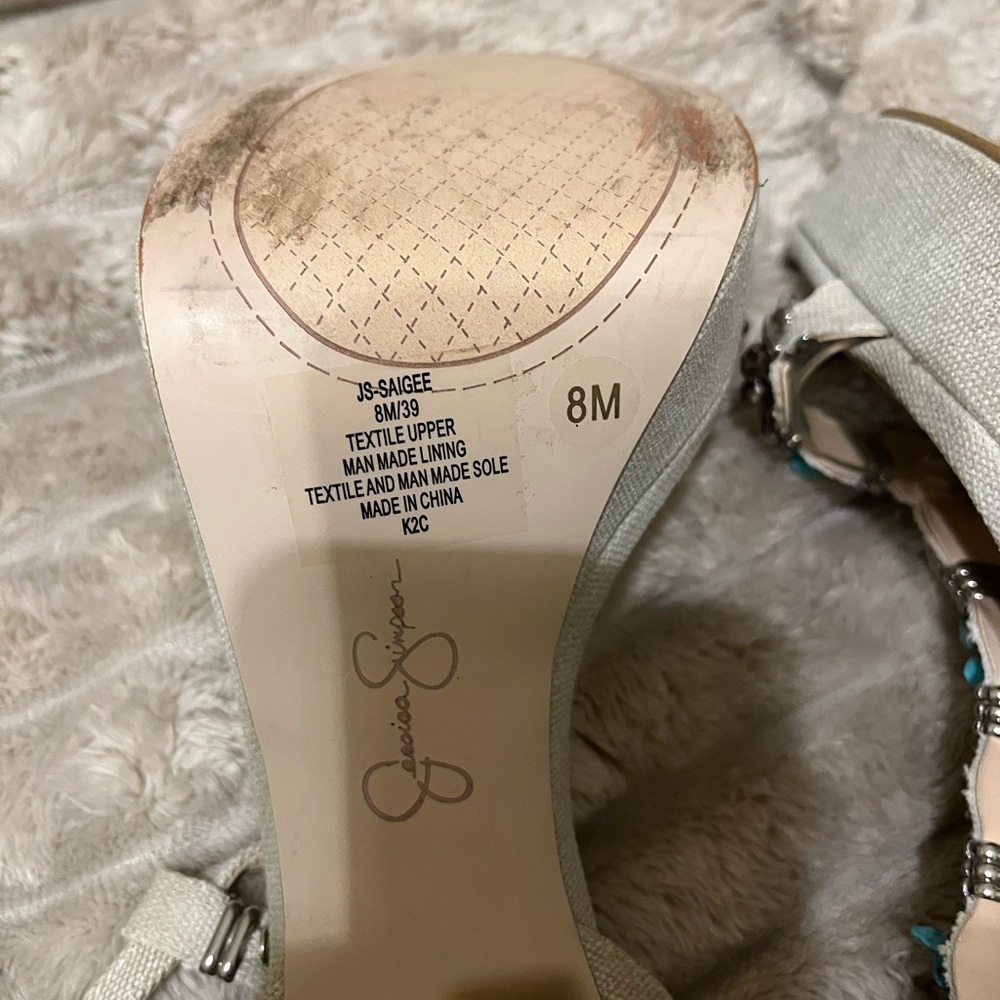 Jessica Simpson Beaded T-Strap Beige and Turquoise Platform Sandals - Picture 7 of 7